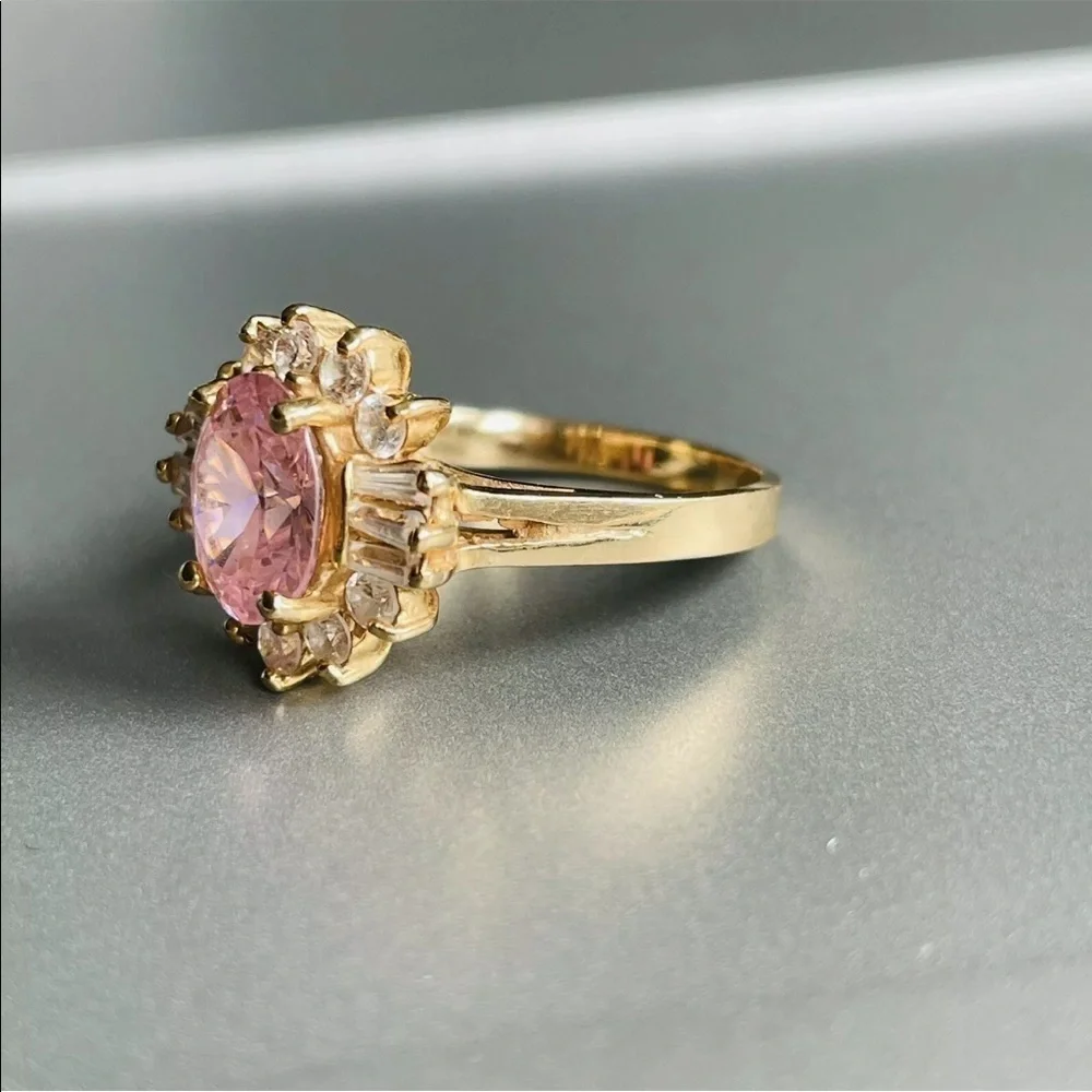 Estate 14k Gold Rose & White Cubic Zirconia Ring - Picture 8 of 11
